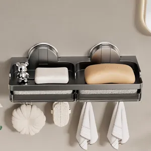 Wandmontierter Saugnapf Seifenhalter Seifenschale fuer Badezimmer Dusche Schwammablage Regal