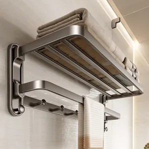 Badezimmer Handtuchhalter Raumfahrt-Aluminium Faltbar Wandmontage Aufbewahrungsregal Multifunktionaler Organizer