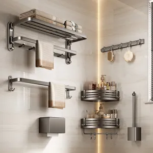 Dunkelgrau Badezimmer Zubehör Set Wandmontage Handtuchhalter Regal für modernes Bad Design.