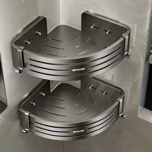 Raum Aluminium Badezimmer Eckregal Stanzfrei Wandmontiertes Aufbewahrungsregal Mit Haken Für Duschraum