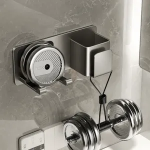 Wall mounted hair dryer holder bathroom storage rack heavy duty organizer stand metal grey