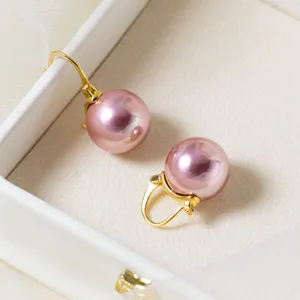 Elegante S925 Sterling Silber vergoldete rosa lila Perle Ohrringe fuer Damen Schmuck.