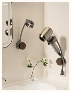 Wall-mounted hair dryer holder stand lazy hands-free adjustable metal bathroom organizer bracket