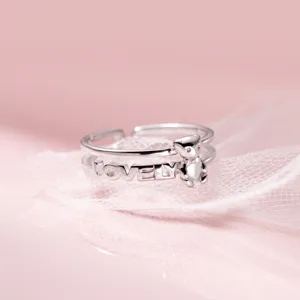 Anillo de plata de doble capa con oso bonito joyería de dedo para mujeres accesorio diario ideal