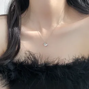925 Sterlingsilber Schmetterling Anhänger Halskette Für Damen Eingelegte Strass Schlüsselbein Kette Sommer Wald Stil Literarischer Schmuck Geschenk