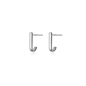Boucles d'oreilles clous puces ligne en forme de J argent sterling S925 pour femmes chic.