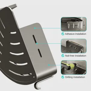 Eckduschregal Badezimmer Duschkorb aus Aluminium wandmontiert mit Haken zur Aufbewahrung.