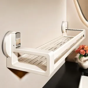 Wall Mounted Bathroom Storage Rack Punch Free Suction Cup Cosmetic Organizer Shelf For Kitchen Toilet Metal Holder