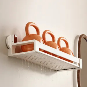 Wall-mounted suction cup bathroom storage shelf punch-free kitchen organizer rack with drainage