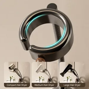 Adjustable hair dryer holder wall mounted punch free universal blow dryer rack bathroom storage