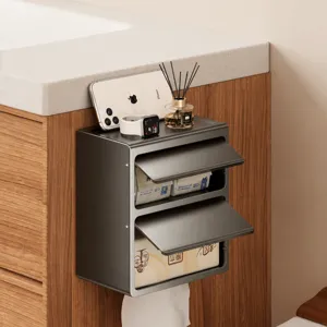 Wall-mounted tissue box bathroom punch-free paper towel holder multi-layer storage organizer