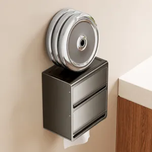 Wall-mounted toilet paper holder bathroom tissue box storage rack drill-free design