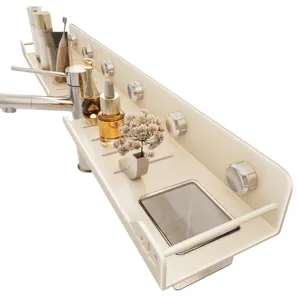 Multifunctional bathroom faucet storage rack punch-free sink shelf organizer cream color