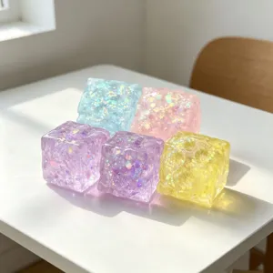 Aurora maltose cheese squeeze toy, colorful glitter cube decompression fidget toy.