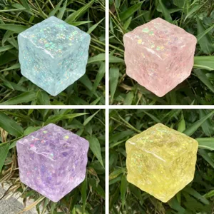 Colorful aurora maltose cheese cube squishy toy, slow rebound stress relief sensory toy.
