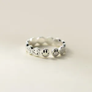 Sterling silver smiley face open ring vintage minimalist fashion finger jewelry piece
