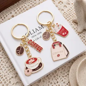 Llavero de Aleación de Zinc con Tema de Café Colgante de Bolso de Esmalte para Niños Niñas Regalo DIY Elegante
