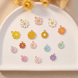 Colorful enamel flower charms alloy DIY jewelry pendants for handmade bracelet and earrings