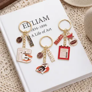 Encantador juego de llaveros de café de metal, bonitos dijes para bolsos y accesorios de uso.