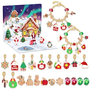 Christmas advent calendar DIY charm bracelet set, detailed metal charms and crystal beads.