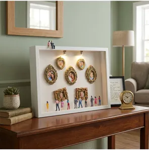 DIY Mini Museum Schattenbox mit goldenen Miniatur Bilderrahmen und Figuren für Dekoration