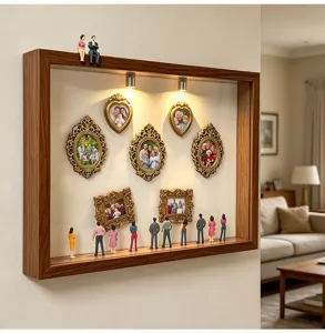 DIY Mini-Museum Silhouette-Box mit vintage Miniatur-Fotorahmen und Figuren für Wanddekoration.