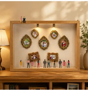 DIY Mini-Museum-Silhouettenbox mit Holzrahmen, Miniatur-Fotorahmen und Figuren.