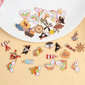 Regenbogen Pirat Schiff Kompass Legierung Emaille Charms Anhänger DIY Halskette Ohrring Großhandel