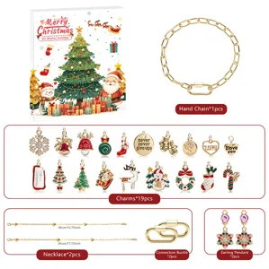 Weihnachten DIY Schmuck Adventskalender Geschenkset mit Charm Armbänder Halsketten für Damen