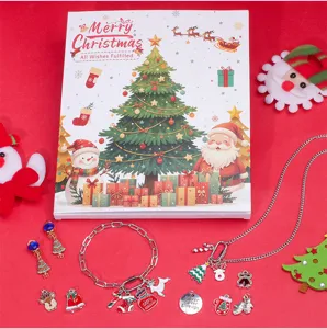 Kinder DIY Weihnachten Adventskalender Schmuck Geschenkset mit Bettelarmbändern Ketten.
