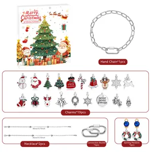 Christmas advent calendar DIY jewelry set with charms, necklaces and gift box for women.