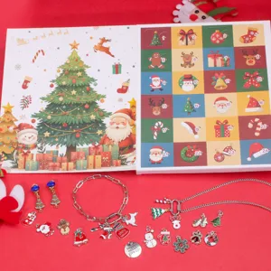 DIY Weihnachten Adventskalender 24 Gitter Schmuck Geschenkbox Set Für Kinder Mädchen Zinklegierung Emaille Strass Armband Halskette Weihnachtsbaum Weihnachtsmann Schmuckset