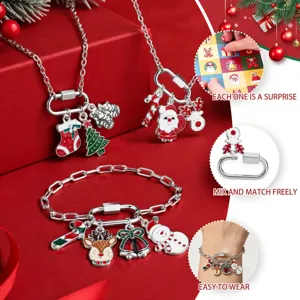 Weihnachten DIY Kinder Armband Halskette Set mit süßen Anhängern Geschenkbox Neu