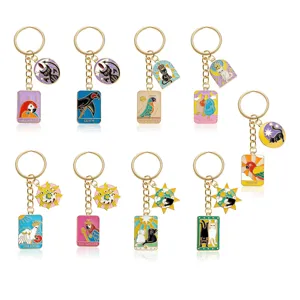 Tarot card animal enamel keychain metal pendant cute parrot cat backpack decoration accessory