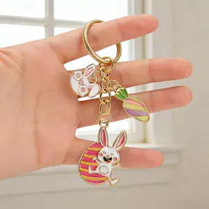 Osterhase Karotte Emaille Legierung Schlüsselanhänger Anhänger DIY Schmuckzubehör Weißer Hase Ei Charms Für Halskette Armband