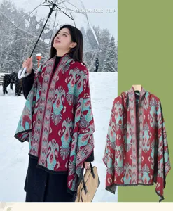 Women winter imitation cashmere scarf shawl ethnic print warm blanket cape for cold weather.