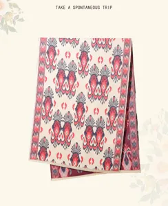Detailed view of the ethnic pattern imitation cashmere scarf, warm winter shawl for women.