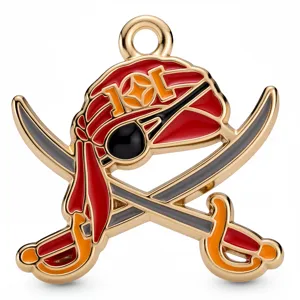 Vergoldeter Legierung Piraten Totenkopf Emaillierter Anhänger gekreuzte Schwerter Schmuckzubehör.