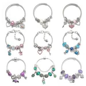 Fashion DIY charm snake chain bracelet set with cute pendants for women and girls daily wear