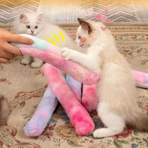Cat plush gradient kicker toy pillow for interactive pet play, soft catnip toy for kittens.