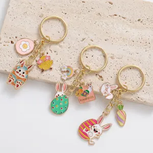Süße Osterhase Schlüsselanhänger Set Legierung Emaille Charms für DIY Schmuck Zubehör