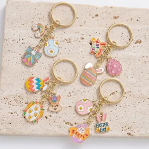 Osterhase Ei Emaillierte Schlüsselanhänger Set süße Metall Anhänger für DIY Schmuck Zubehör.
