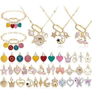 Set per la Creazione di Gioielli Fai-da-Te da Donna Pendenti in Lega Smalto Cuore Unicorno Collana Bracciale con Scatola Regalo Principessa Rosa