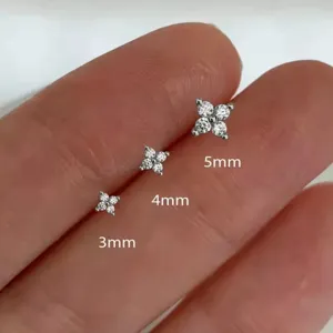 S925 Sterlingsilber Kleeblatt Zirkon Ohrstecker Minimalistische Mini Blumen Ohrringe