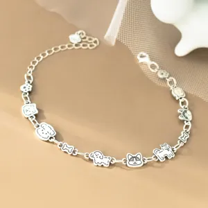 Exquisite 925 sterling silver puppy bone charm bracelet, trendy niche design jewelry.
