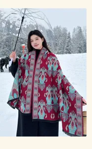 Detailed view of the winter warm imitation cashmere shawl, featuring an elegant ethnic pattern.