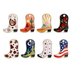Set di ciondoli stivale da cowboy western retro, accessori per gioielli fai da te.