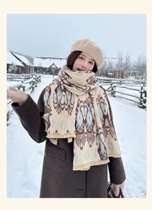 Cozy imitation cashmere winter scarf stylish retro printed shawl warm blanket for women