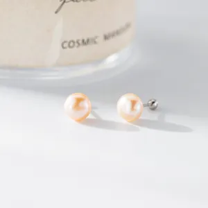 Eleganter Silber Künstliche Perle Ohrstecker Mit 925 Sterling Silber Ohrstecker-Stift Leichter Luxus Rund Schraubgewinde Schmuck Für Damen