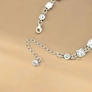 S990 fine silver cute puppy bone bracelet, stylish paw design minimalist jewelry for women.